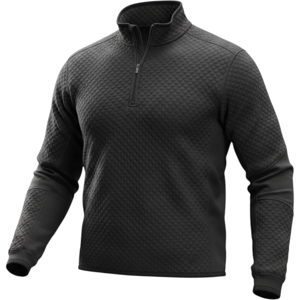 Nike Mens M Black Diamond Quilted Quarter Zip Mock Neck Pullover Back Pocket